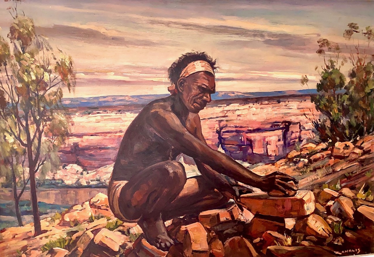 VZanalis Aboriginal man shaping stone (1950's)